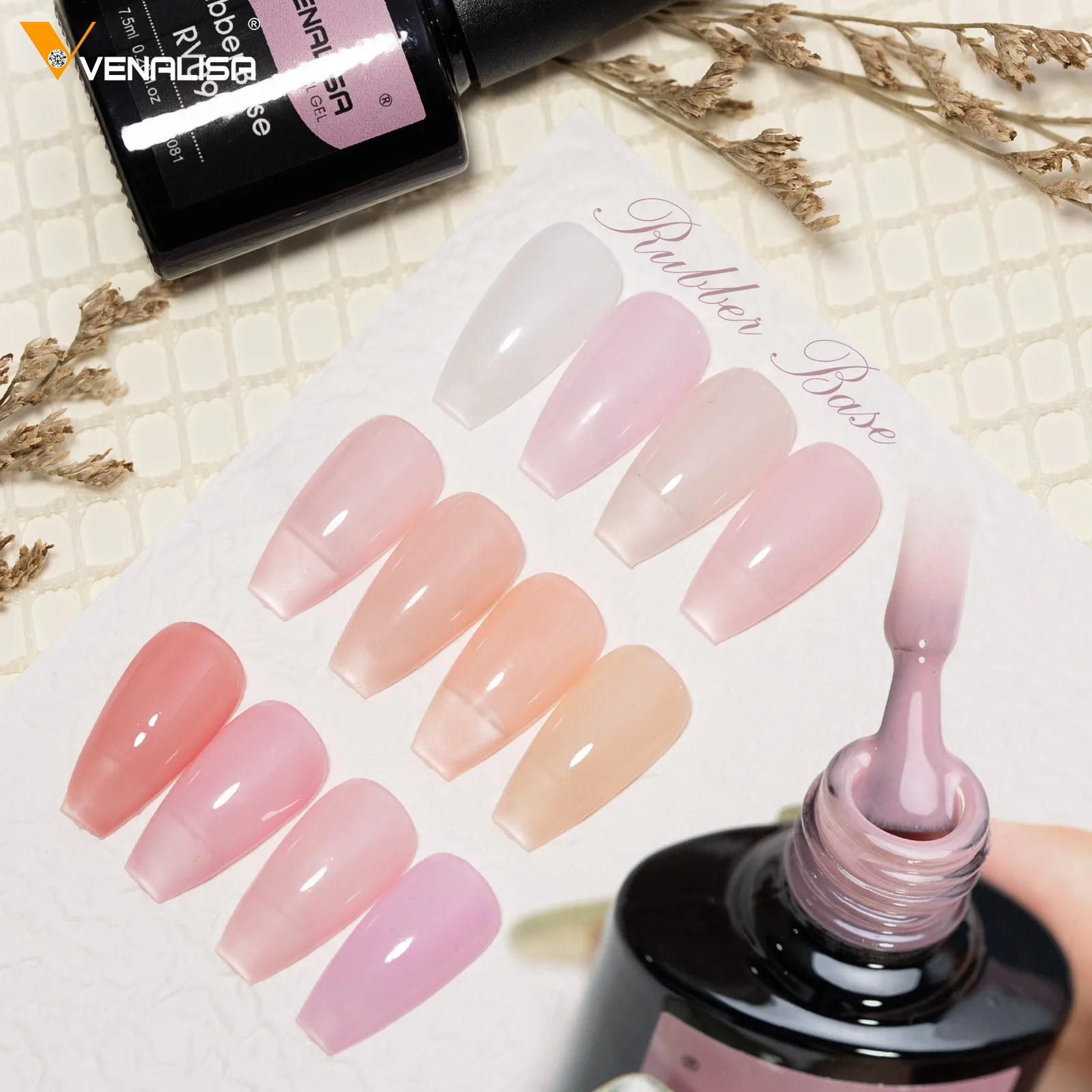 VENALISA Gummi-Basislack, Farbe für Nagelgel, Gelee, halbtransparent, für französische Nägel, Camouflage, Soak Off UV-LED-Nagelgel-Lack – Detail 7