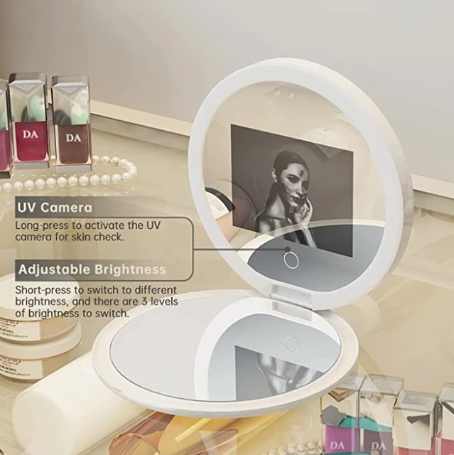 UV-Kamera visual isieren Gesichts Sonnenschutz Make-up Spiegel mit Lichtern  für Sonnenschutz Handheld kreative kosmetische Make-up Spiegel - AliExpress