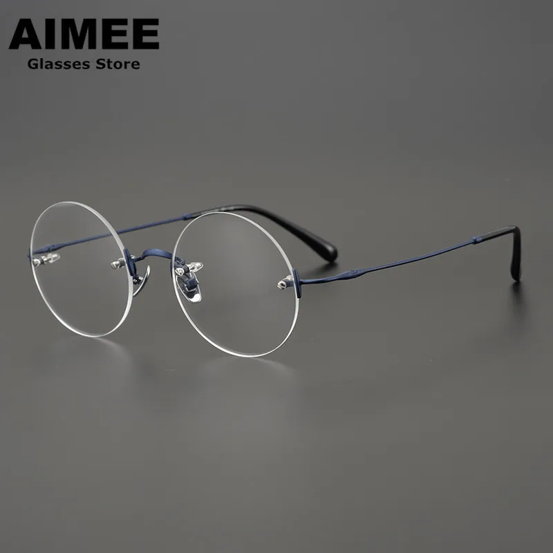 

Vintage Round Frameless Pure Titanium Glasses Frame Men Women Prescription Eyeglasses Optical Rimless Eyewear Blue Light Gafas