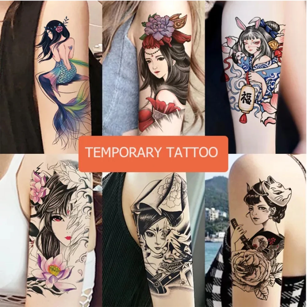 Waterdichte Tattoo Stickers Mannen Vrouwen Duurzame Bloem Arm Sexy Geisha  Ins Wind Been Art Litteken Die Simulatie Sticker - AliExpress, image size:1000x1000