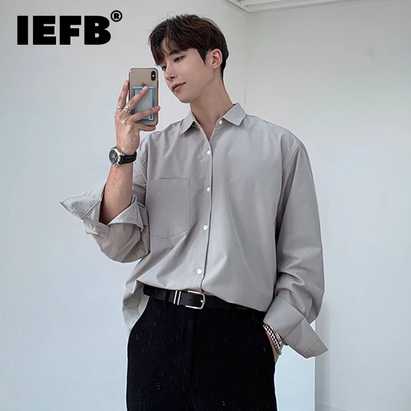 

IEFB Men Shirts Non Iron Top Korean Style Fashion Niche Design Loose Long Sleeve Cardigan Thin Casual Lapel Shirt Autumn 9C2438