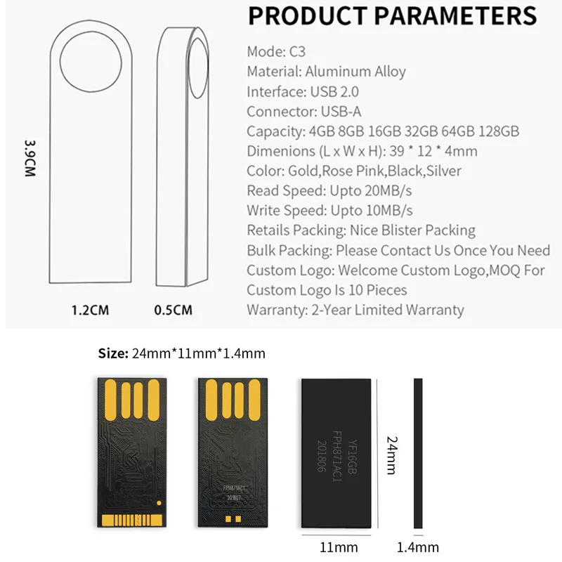 10PCS/lot OEM USB Flash Drive Type-C Pen Drive 128GB 64GB USB Stick 32GB 16GB 8GB 4GB Pendrive Flash Disk for Android Micro/PC 16gb pen drive