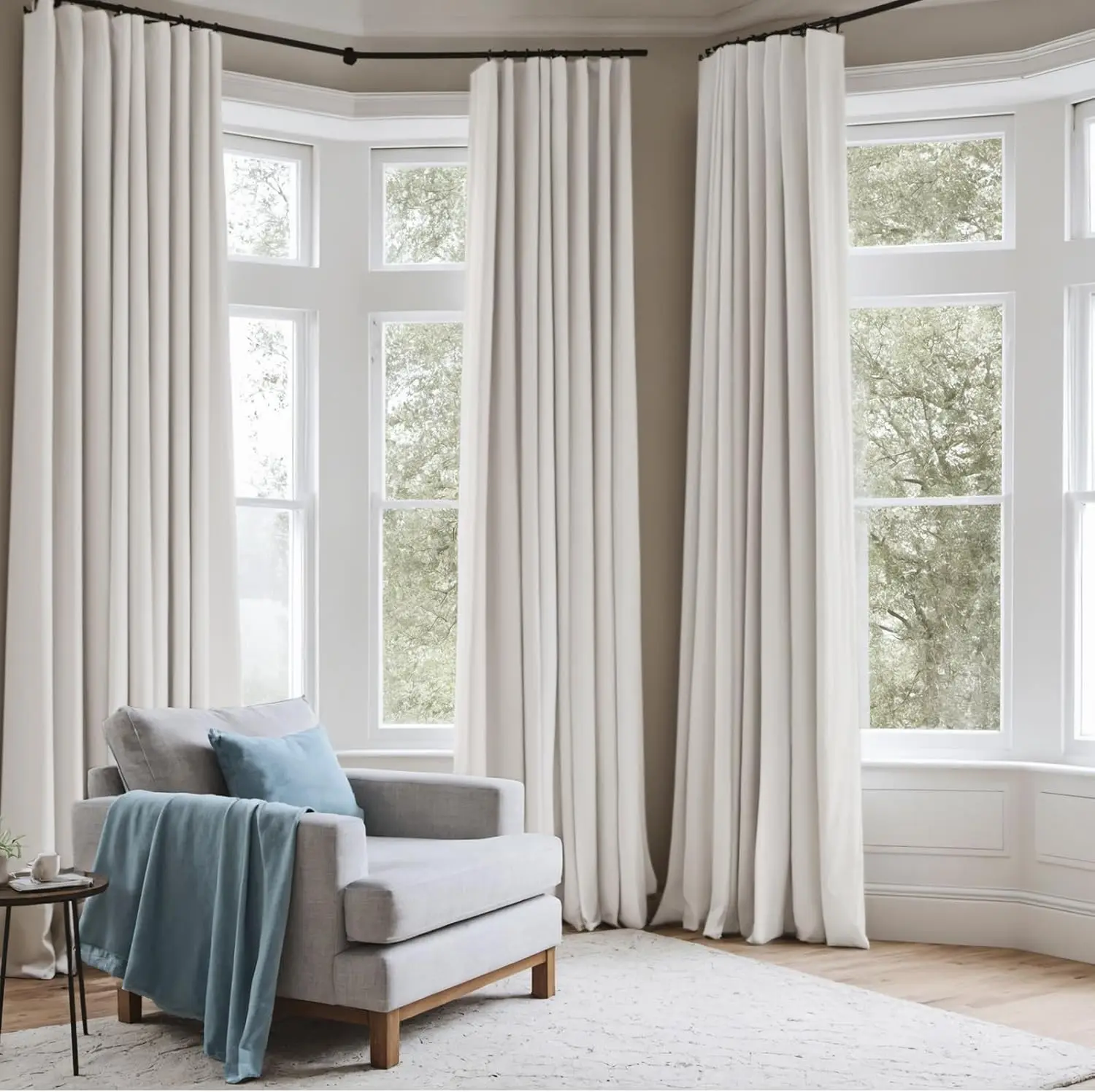 100% Blackout Curtains for Bedroom, Black Out Curtains 96 Inch Long, Clip Rings Linen Blackout Drapes, Thermal Insulated Room 6