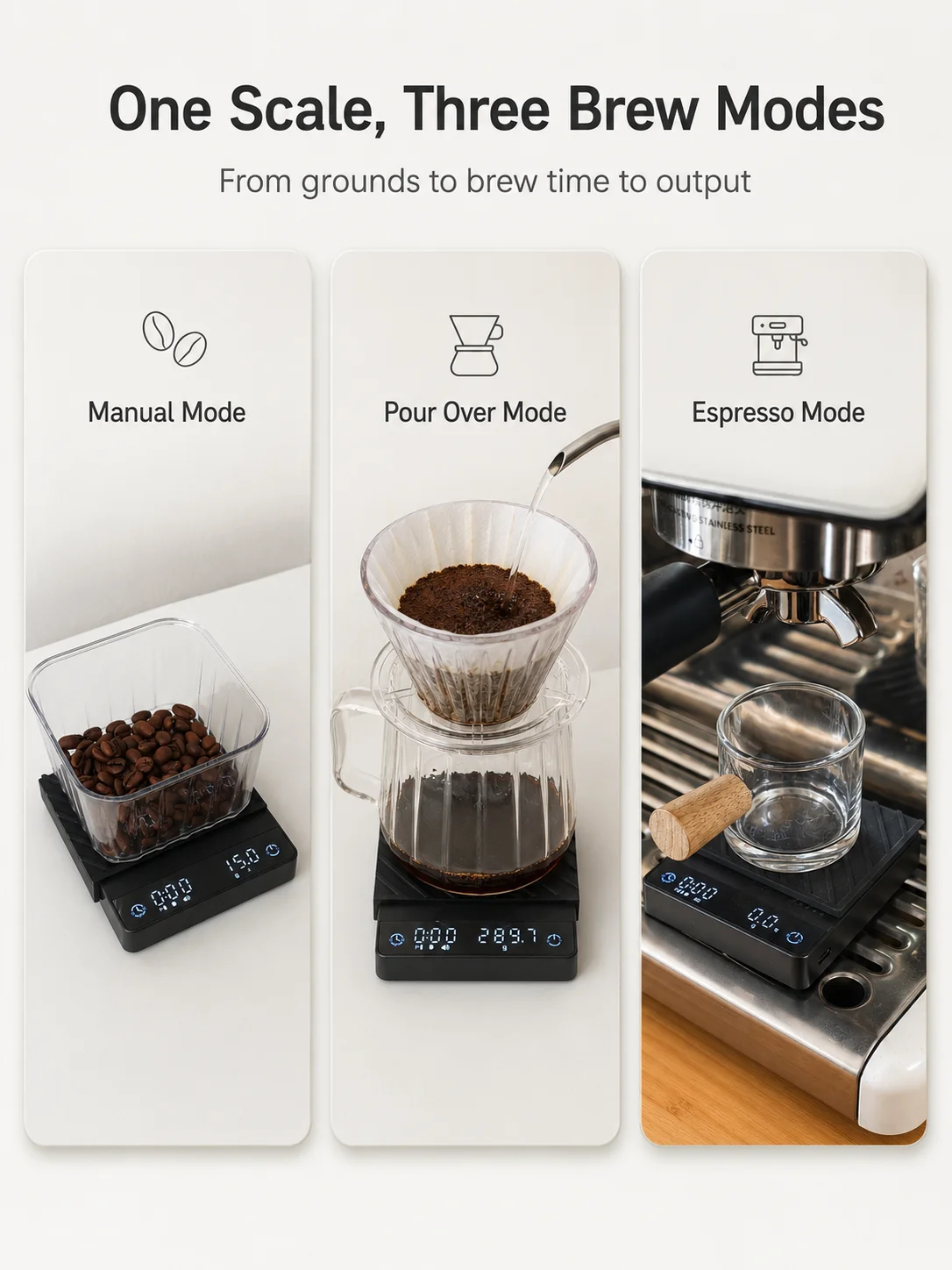 Compact Precision Espresso Kitchen Scale with Smart Timer and USB, 2kg/0.1g - Perfect Gift