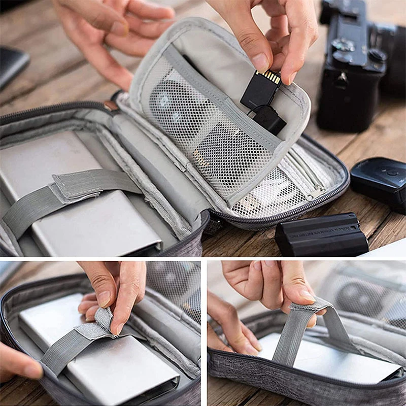Bolsa de Armazenamento para Cabo de Dados e Auscultadores Bolsa de Armazenamento Portátil Mala Gadget Digital Dupla Camada Usb Disco Rígido Proteção Bolsa - Imagem 6