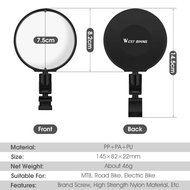WEST BIKING Universal Bike Rearview Mirror 360 Degree Adjustable Rear View Mirror Cycling Accessories Bicycle Handlebar Mirrors