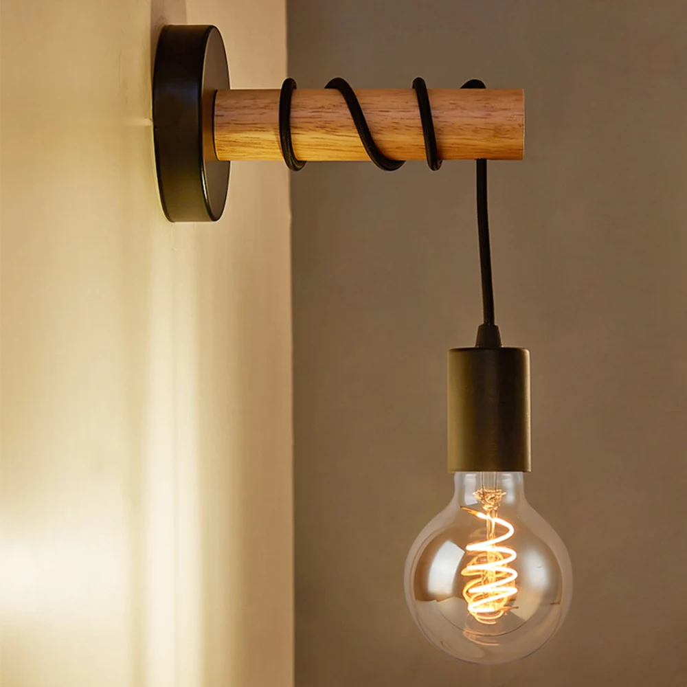 Wall Light Indoor Outdoor Decor Wood Wall Lamp E27 Home Sconce
