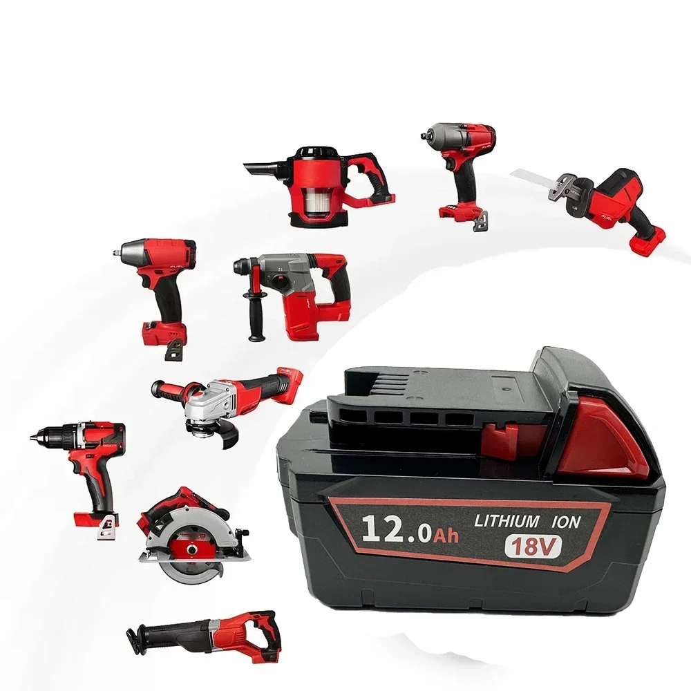 100%Original For Milwaukee M18 Power Tool Battery, Charger, BR, XC, 18V, 12000mAh M18B5, 48-11-1860, Built-in 18650 Battery 6
