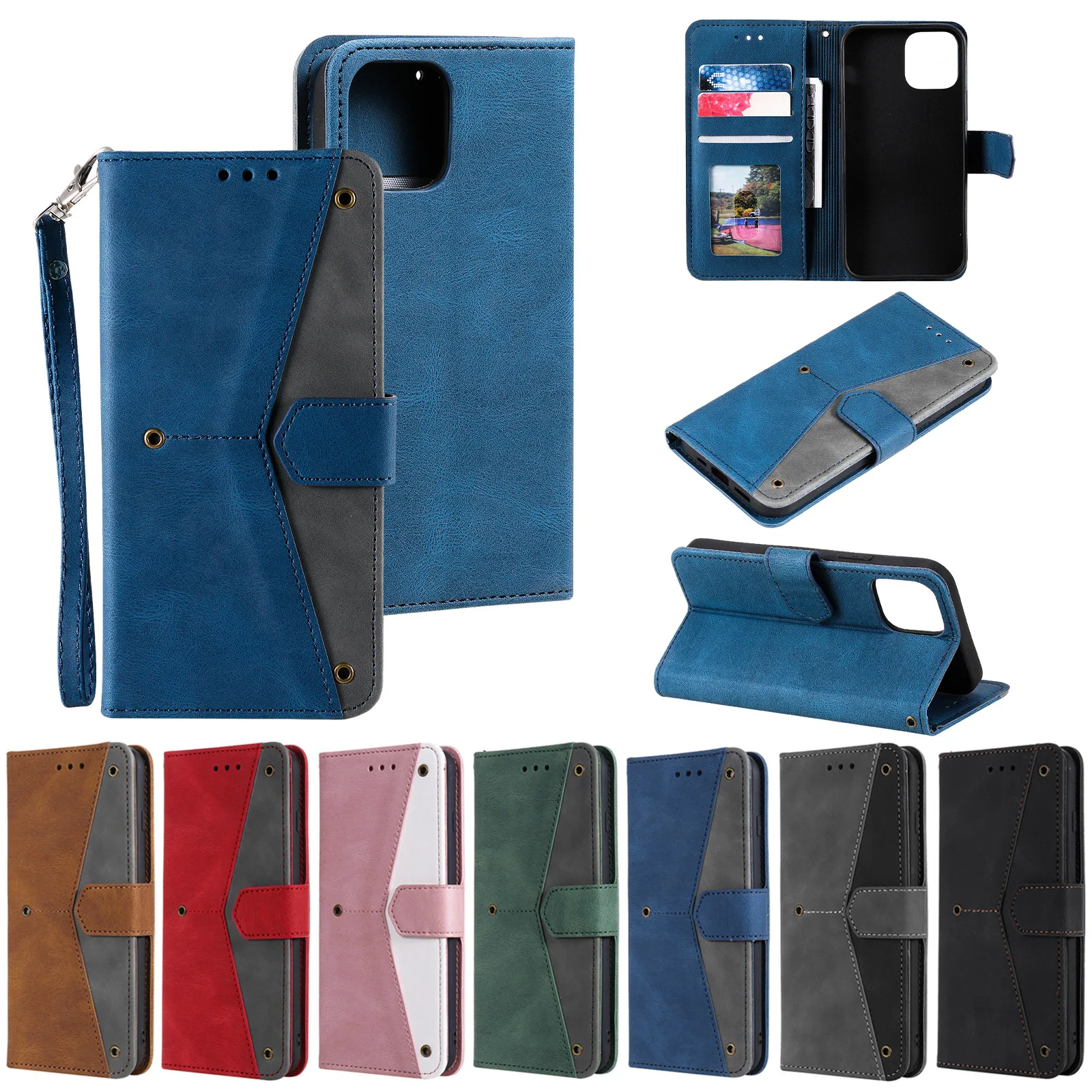 Luxury Leather Handbag Wallet Case with Lanyard and 3 Card Slots, Book Flip Cover Design