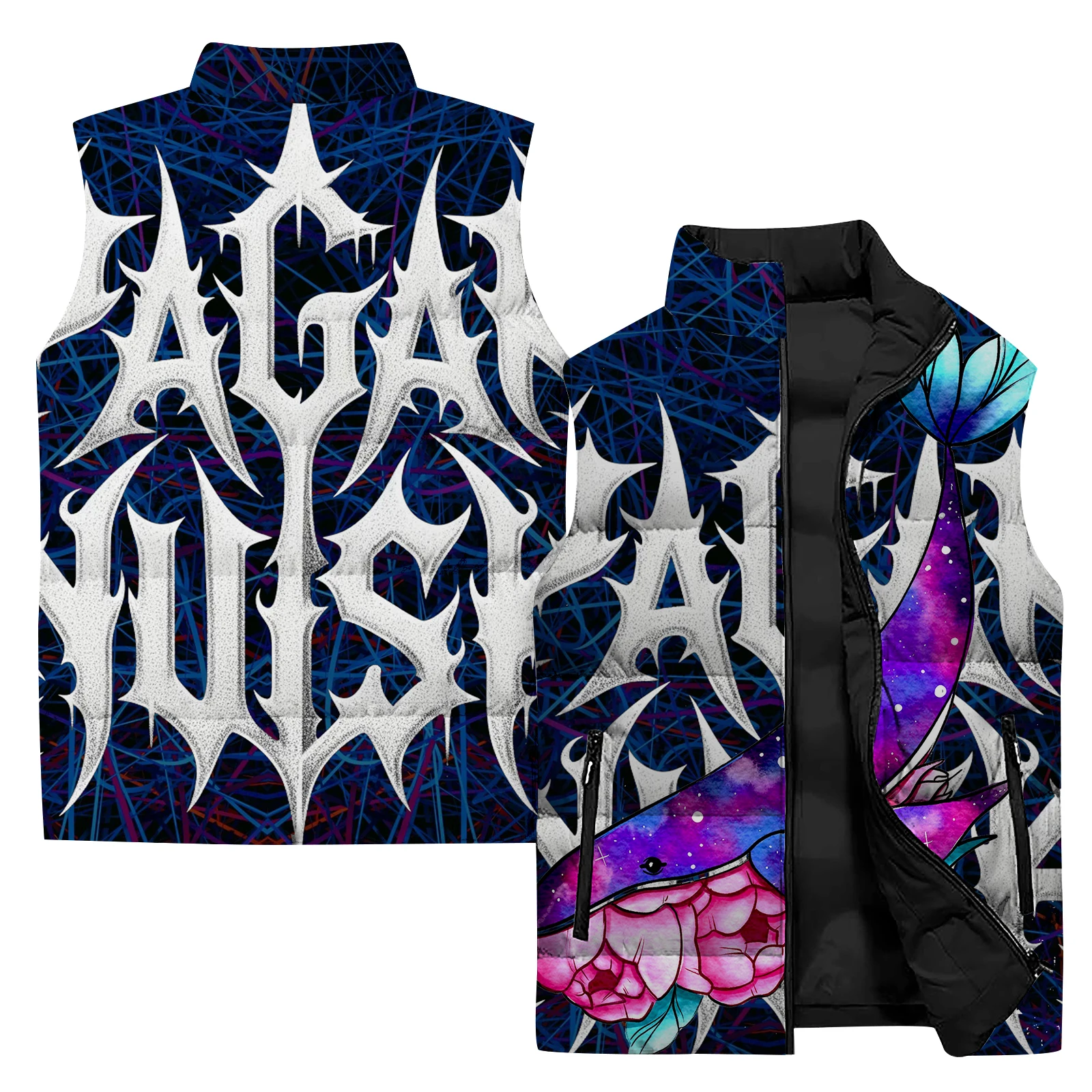 thumbnail image 2 of Chaqueta cortavientos sin mangas para hombre, con estampado de arte abstracto en 3D, para exteriores, para montar en motocicleta, para acampar, para otoño e invierno, 2 of 5