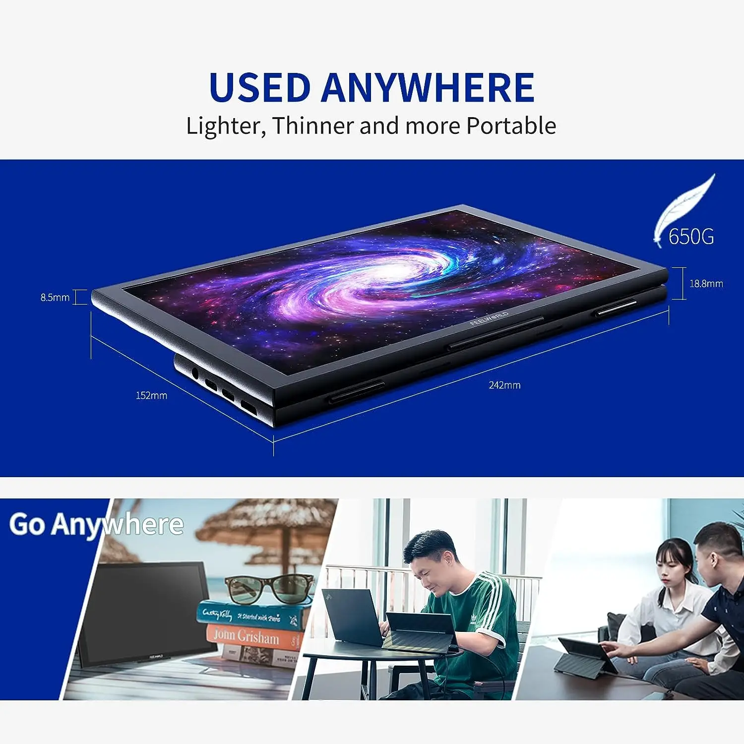 FEELWORLD DH101 10.1 Inch Portable Monitor External Screen Computer Display with USB Type-C HDMI Dual Speakers for Laptop Phone