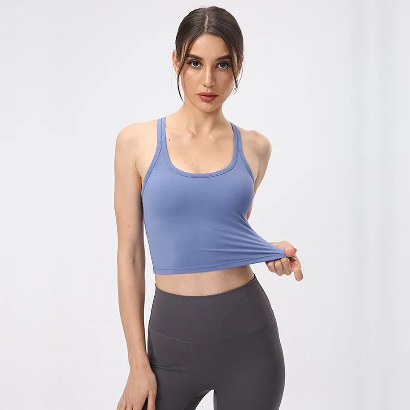 

Women Solid Sports Bra With Pad Naked Soft Running Vest Fitness Tank Tops Gym Clothes Everyday Wear Workout Sportswear
