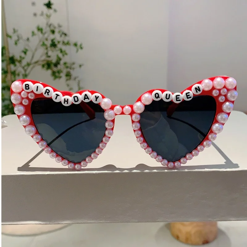 KAMMPT Geburtstagskönigin-Buchstaben, rosa Farbtöne, herzförmige Dekoration, Geschenkbrille, weiße Perle, Party-Geschenk-Requisiten, Rahmen für Damen – Detail 5