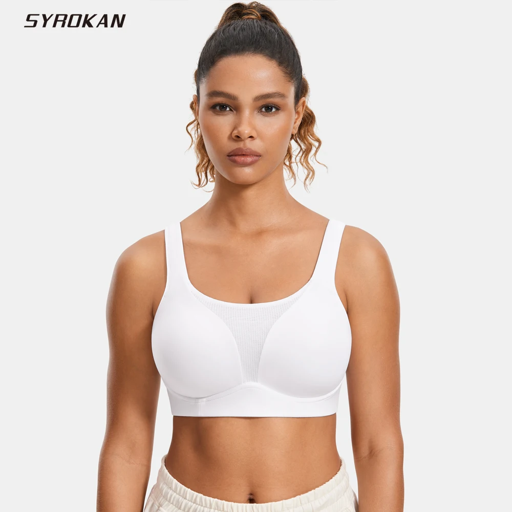 

SYROKAN Women's Sports Bra High Impact Padded Wireless Supportive Plus Size Solid Shockproof Workout Fitness Bras Tops Casual