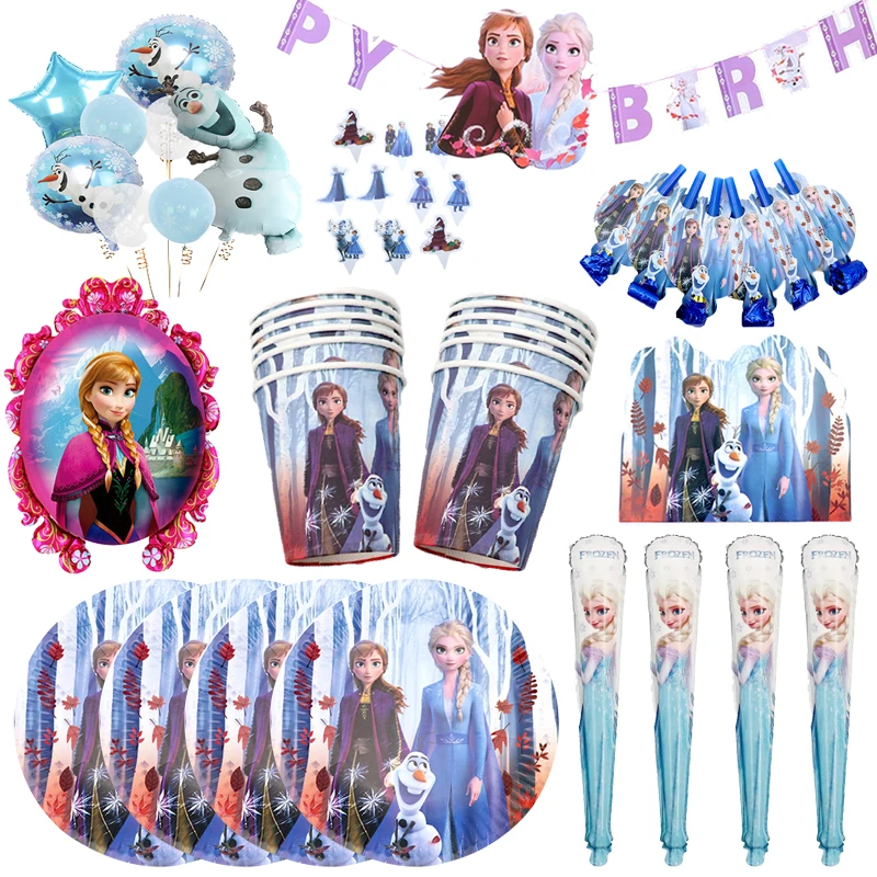 

Disney Frozen 2 Cartoon Theme Elsa and Anna Disposable Decor Balloons Paper Plates Cups Banner Kids Birthday Baby Shower Supplie