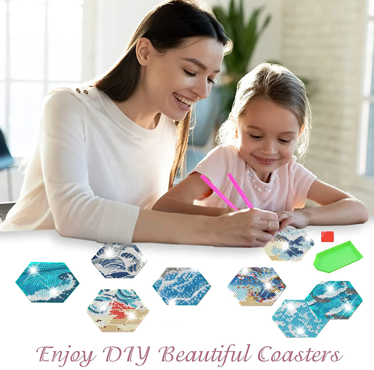 8 Pcs Diamond Painting Coasters with Holder DIY Diamond Painting Kits for  Adults Cork Mat Diamond Art Paintings with Gem for Kid Beginners Paint  Craft