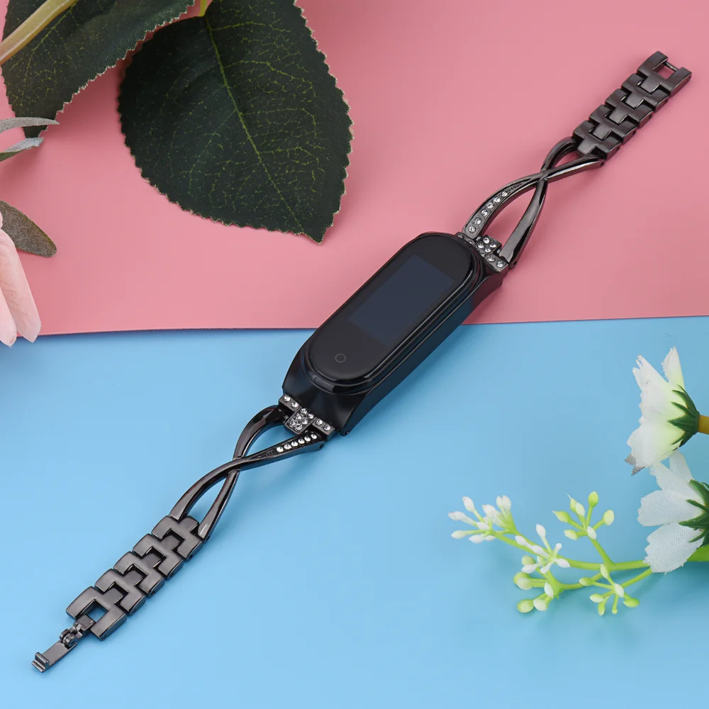 Metal Strap for Xiaomi Mi Band 7 6 5 4 3 Stainless Steel Diamond Wristband for Mi Band 7 Mi Band 6 5 Mi Band 4 3 Women Bracelet