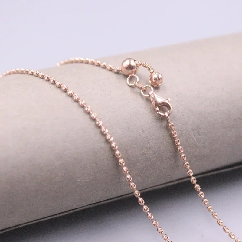 

AU750 Pure 18K Rose Gold Chain 1.5mm Carved Beads Link Adjust Necklace 6.1g /50cm