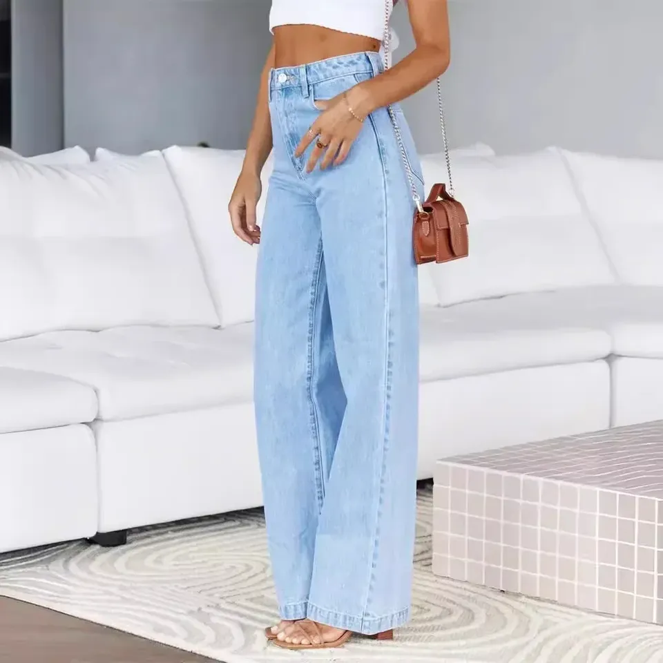 Yaminiya 2024 New Fashion Summer Vintage High-waist Distressed High Waisted Jeans Flared Jeans Women's Blue Pants Flared Jeans