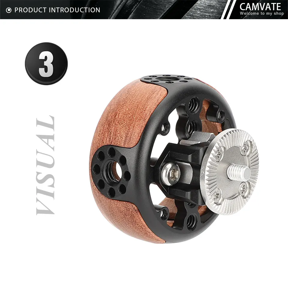 Round Camera Wooden Handgrip with ARRI Rosette M6 Thread Mount & 3/8"-16 ARRI Ac
