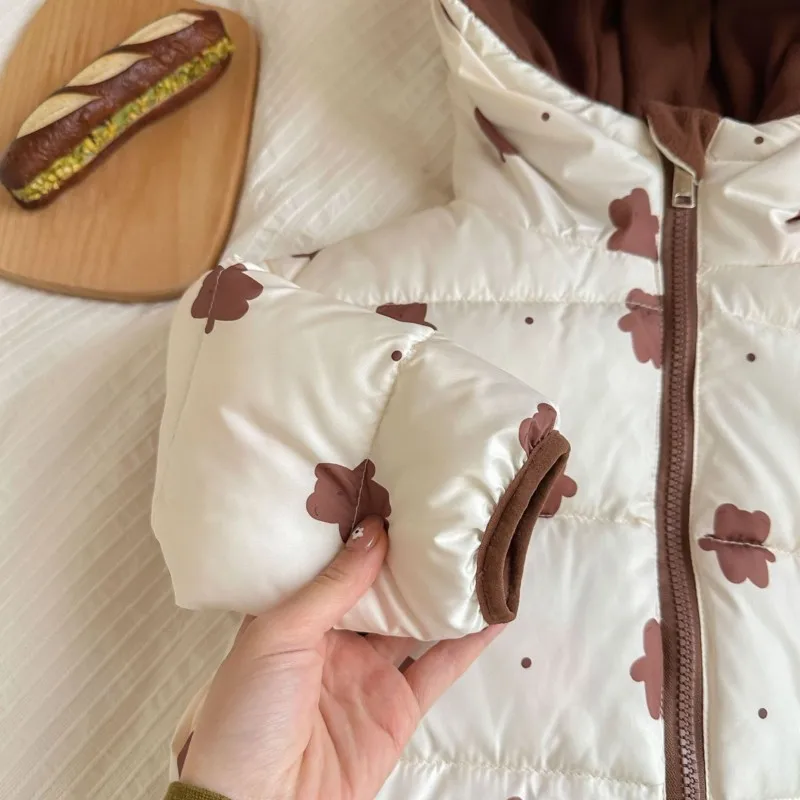 Double Sided Children's Rabbit & Crocodile Printed Puffer Coats Hooded Toddler Winter Outerwear for Boys Girls