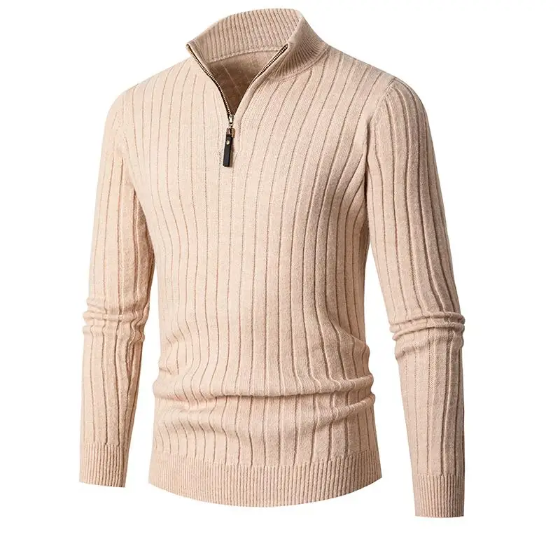 

Men's Solid Color Zipper Pullover Sweater - Stylish and Cozy Knitwear
