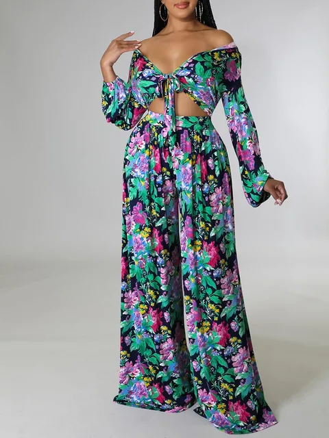 Seun Floral Print Crop Top and Wide Leg Pant - Image 4