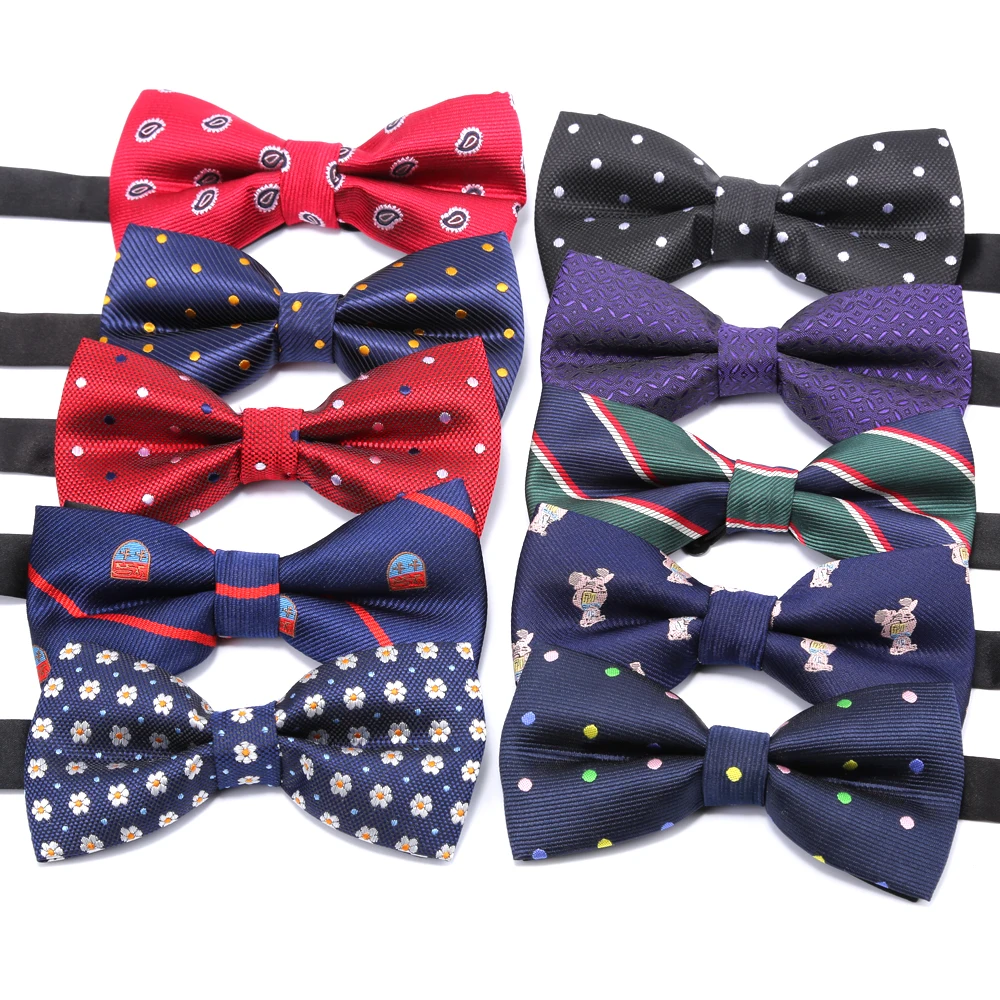 

Adjustable Pre-tied Bow Tie For Men Purple Black Yellow Dots Stried Double Fold Bow Ties Waterproof Wedding Business Bowtie