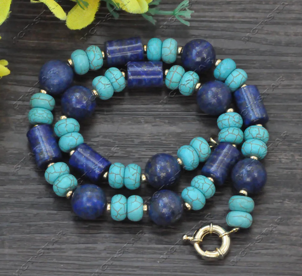 

MTC·STAR Z13033 18" 15mm Natural Blue Cylinder Round Lapis Lazuli Rondelle Turquoise Necklace