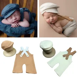 2pcs/Set Newborn Baby Boys Photography Clothes 0-1M Infant Strap Pants+Cap Photoshoot Sets Child Photography Studio Accessories