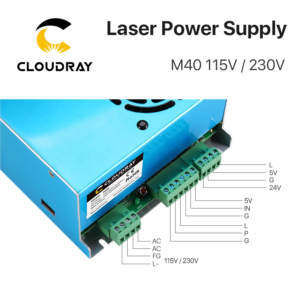 Cloudray 40W CO2 Laser Power Supply M40 115V/230V for Laser Tube Engraving Cutting Machine Model A