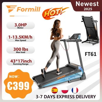 Tapis roulant pieghevole Formill FT61 3.0HP, 15 °   Incline, 13,5 km/h, cintura 17×43 pollici, carico 300 libbre, silenzioso, LCD, ammortizzante per la casa