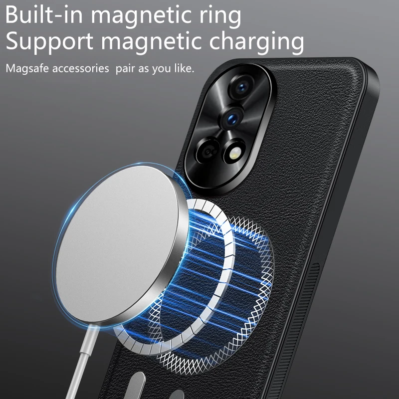 Premium PU Leather Shockproof Phone Case with Magnetic Ring & Lens Protection