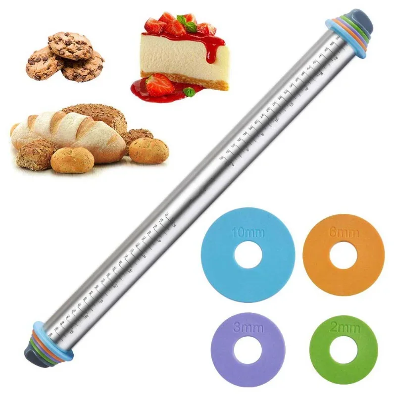

Silicone Rolling Pin Plastic Dough Fondant Cake Pastry Roller With Adjustable Thickness Rings Kitchen Rolling Tool Baking Tools