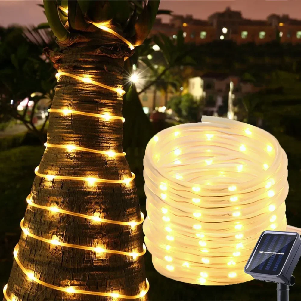 

Solar Rope Light Outdoor Solar Copper Wire Tube Light 8 Modes Solar Powered Fairy Rope Light for Garden Patio Fence Tree Decor