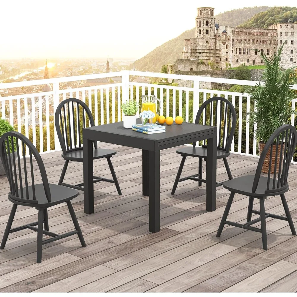 18" oak dining chairs set of 6, wood windsor chair with spindle back for country farmhouse kitchen island