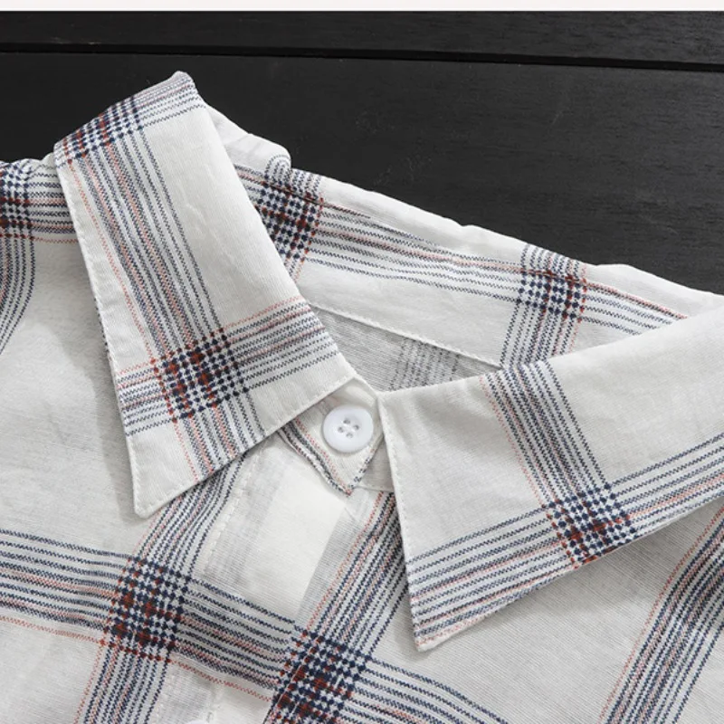 Korean Commuter Plaid Blouses Summer New Loose Sunscreen Clothing Women's Polo Neck Button Pockets Long Sleeve Mid-length Shirts