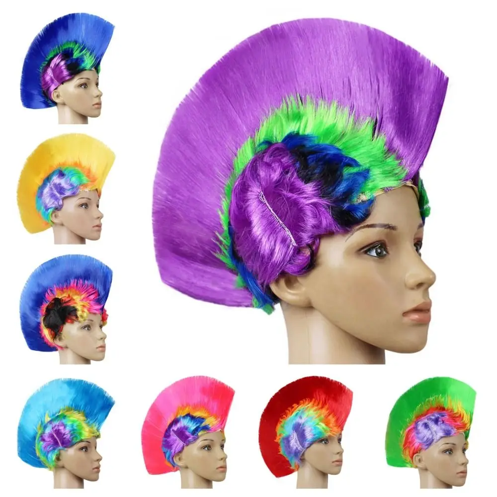 

LED Funny Cockscomb Clown Fans Luminous Colored Mohawk Wig Disco Invisible Rainbow Punk Wig Halloween Cosplay