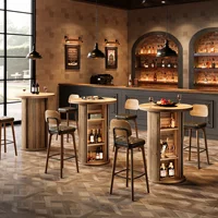 Tribesigns 35.4" Round Bar Table, Rustic Cocktail Table with 3-Tier Hidden Storage Shelves, Bistro High Top Pub Table 2