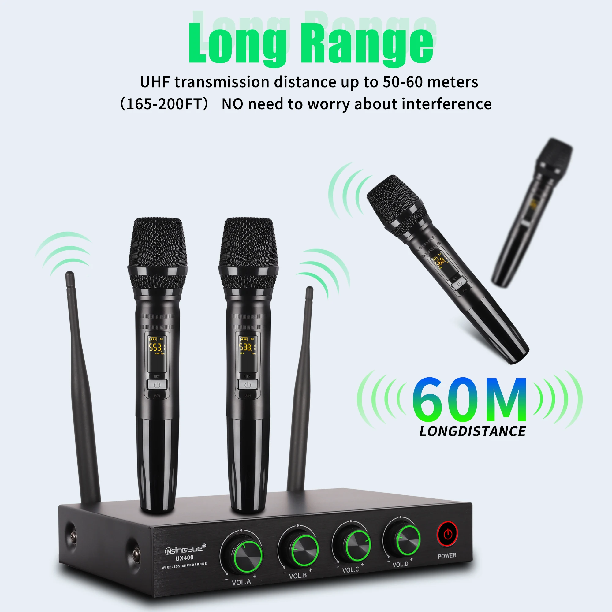 headset with mic 4 Channel Wireless Microphone System UHF Handheld Dynamic Microphone for Home Karaoke Singing Loudspeaker Speech,UX-400 best microphone for streaming