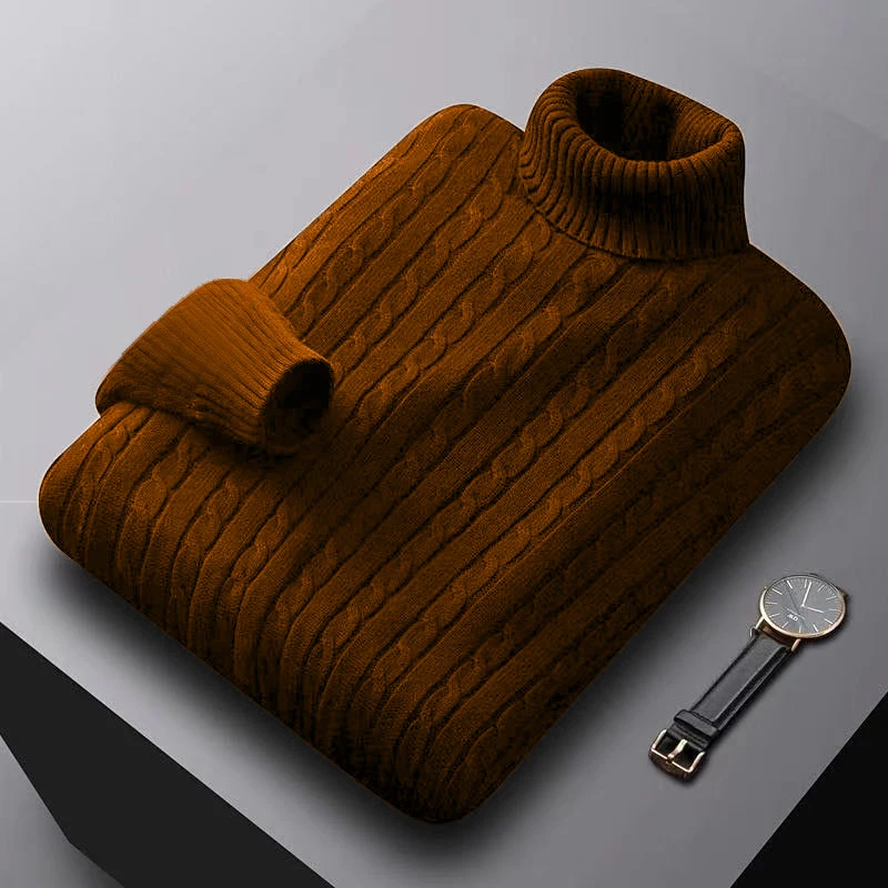 AutumnTurtleneck Knitted Sweater Outdoor Solid Color Pullover Streetwear Winter Warm Lightweight Basic twist sweaters men 5