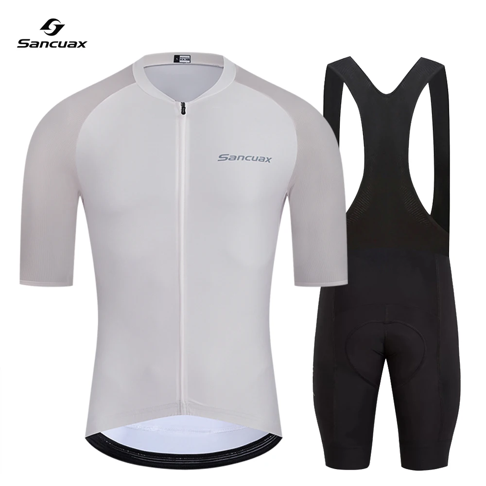 SANCUAX Men's Cycling Jersey Set, Summer Short Sleeve Quick Dry Breathable Road Bike Cycling Clothing with Pockets