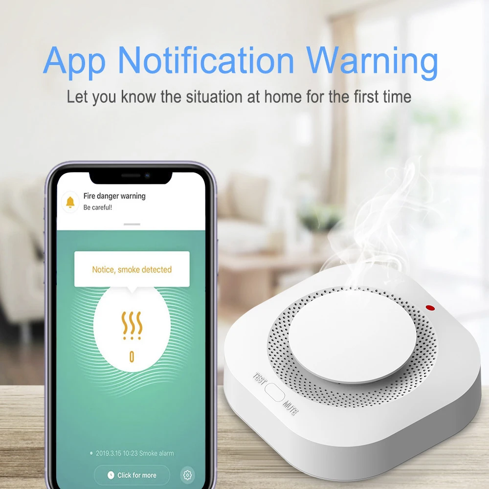 WiFi Fire Protection Smoke Sensor Alarm Detector Smart Life app Tuya Smart app Control Work Alexa Google assistant