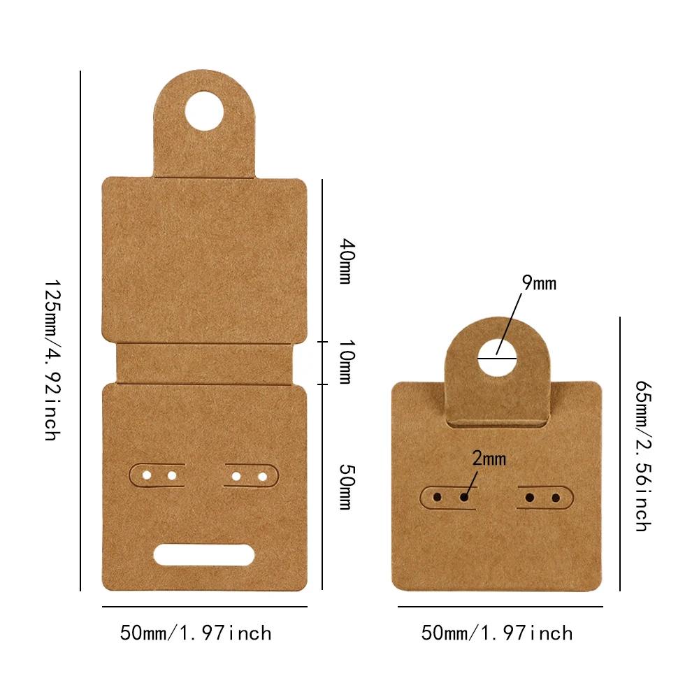 100 Stück gefaltete 5 x 6,5 cm große schwarze Bastelpapierkarten zum Personalisieren von Ohrringen, glänzende Marken-DIY-Verpackungskarten – Detail 3