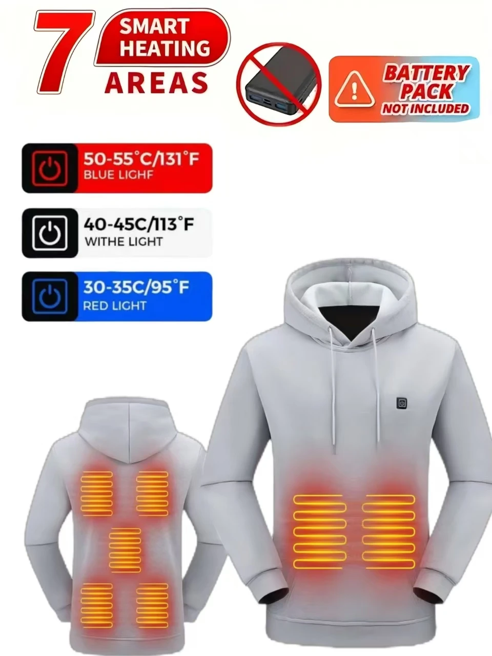 Neue Winter Dicke Männer USB Beheizte Warme Top Männliche Modische Und Vielseitige Lose Outdoor Freizeit 7-Zonen Heaing Hoodie – Detail 2