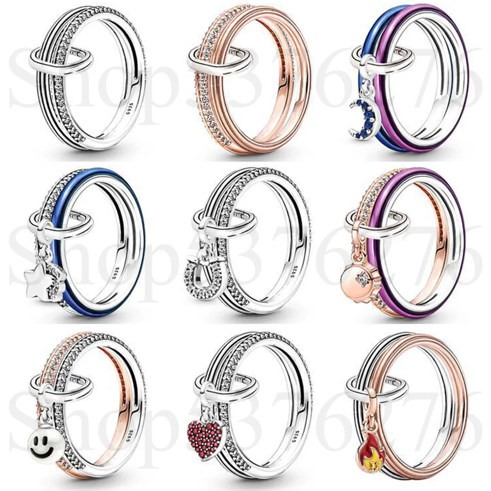 925 Sterling Silver Me Moon Shooting Star Smile Happy Lucky Horseshoe Bottle Cap Power Fashion Ring Per Le Donne Regalo Gioielli Fai Da Te