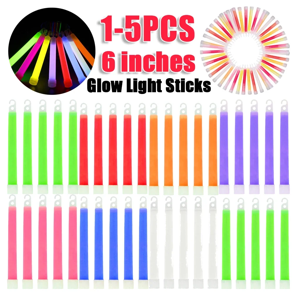 Glow Light Sticks with Hook 6 inch Fluorescence Light for Hiking Camping Outdoor Emergency Concert Party Sticks 5pcs/set