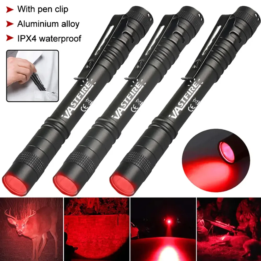 VASTFIRE Mini Penlight Flashlight UV 395nm, Red White Light Detection Torch Clip Portable Inspection Light