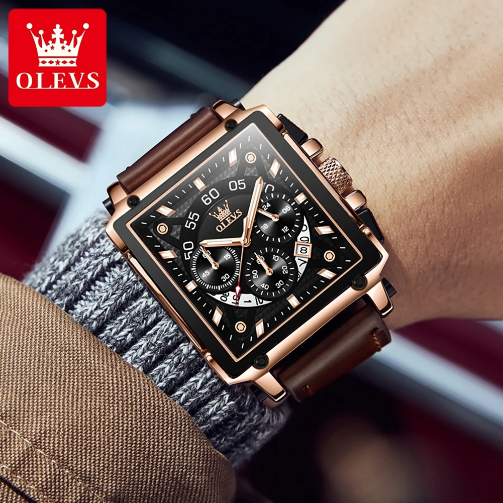 OLEVS 9919 Watch For Men Fashion Chronograph Quartz Man Wristwatch Waterproof Luminous 24 Hours Display Original Leather Watches