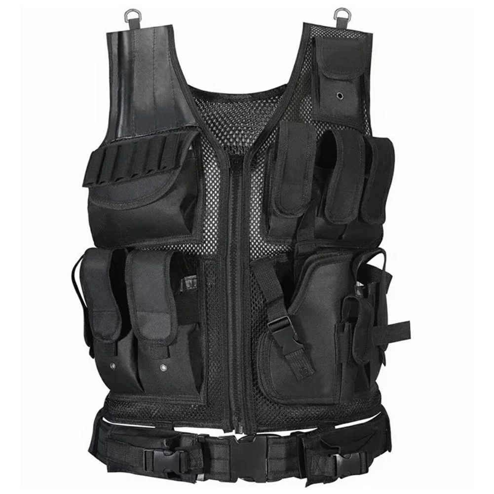 Nylon Molle Vest Adjustable Mesh Vest Combat Body Armor Vests Multi-Pocket Plate Carrier Vest for Outdoor Hunting